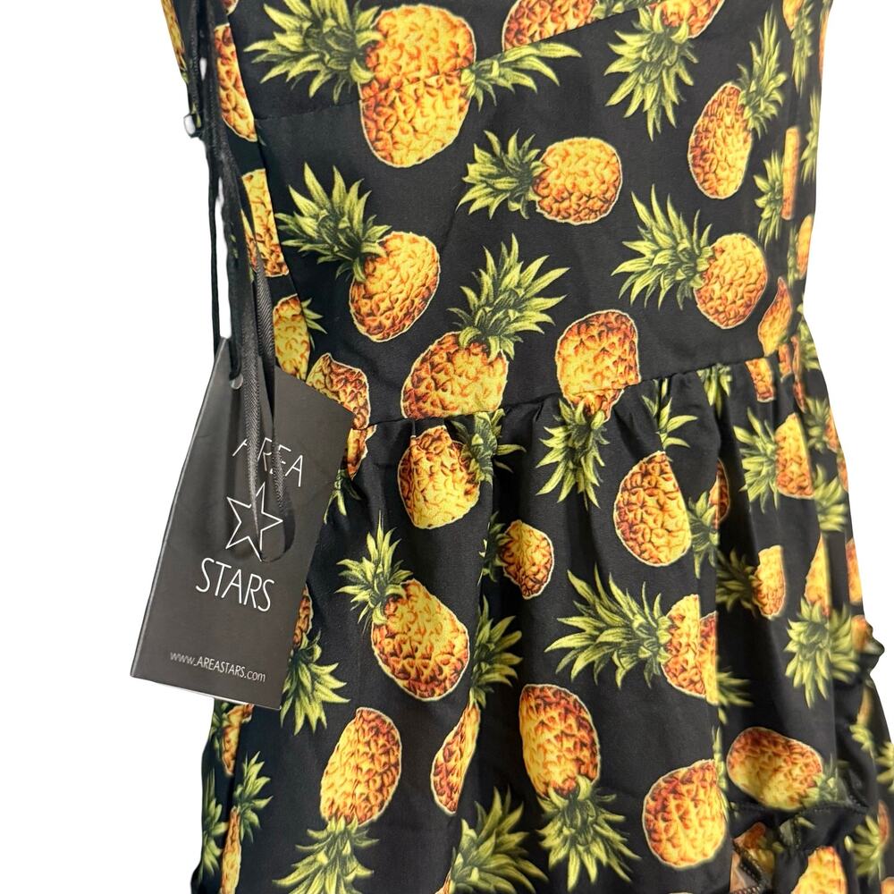 Area Stars Pineapple Black Yellow Flutter Sleeve Mini Dress size S NEW Tags - Picture 12 of 13